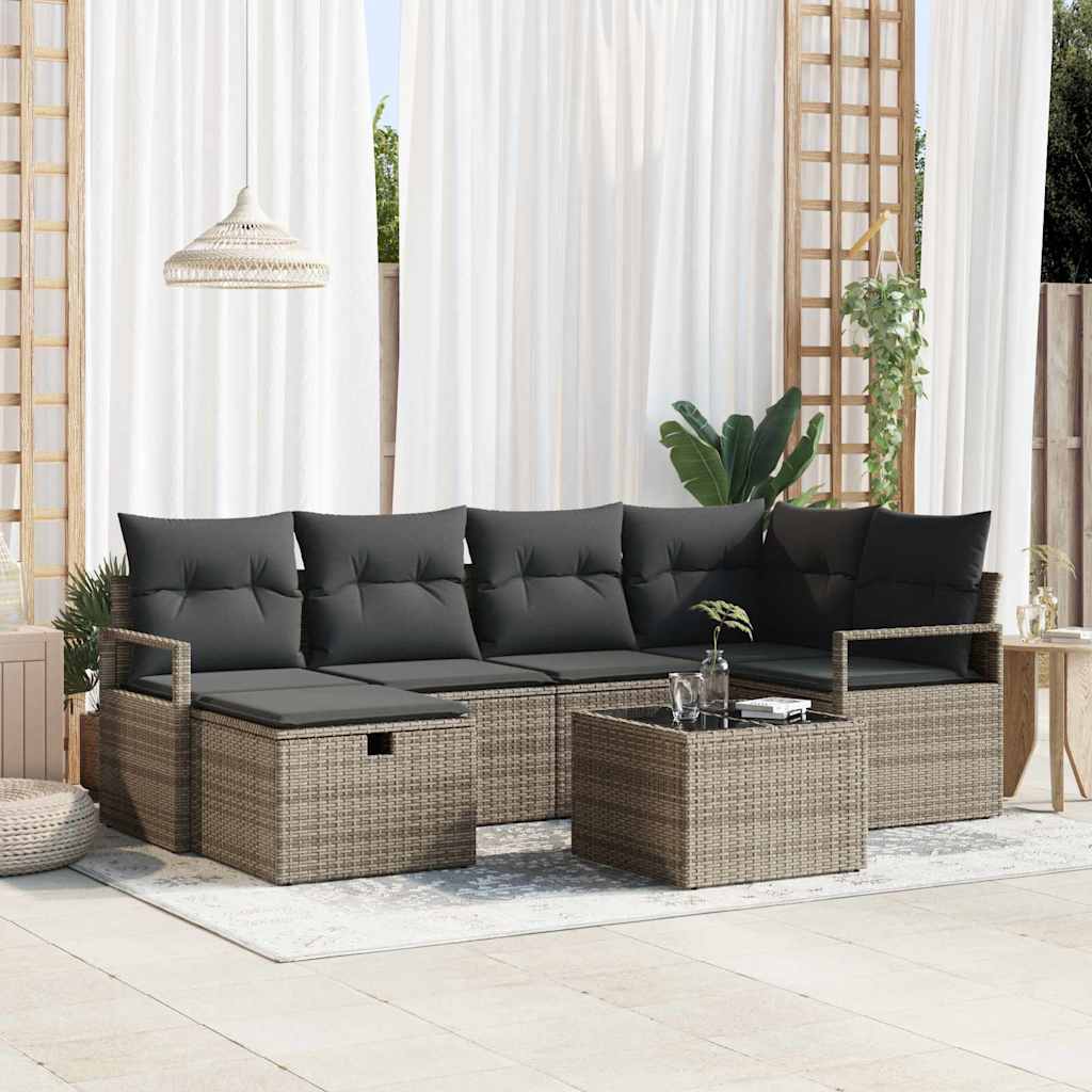 Gartensofa-set mit Kissen 6 pcs Schwarz Poly-Rattan