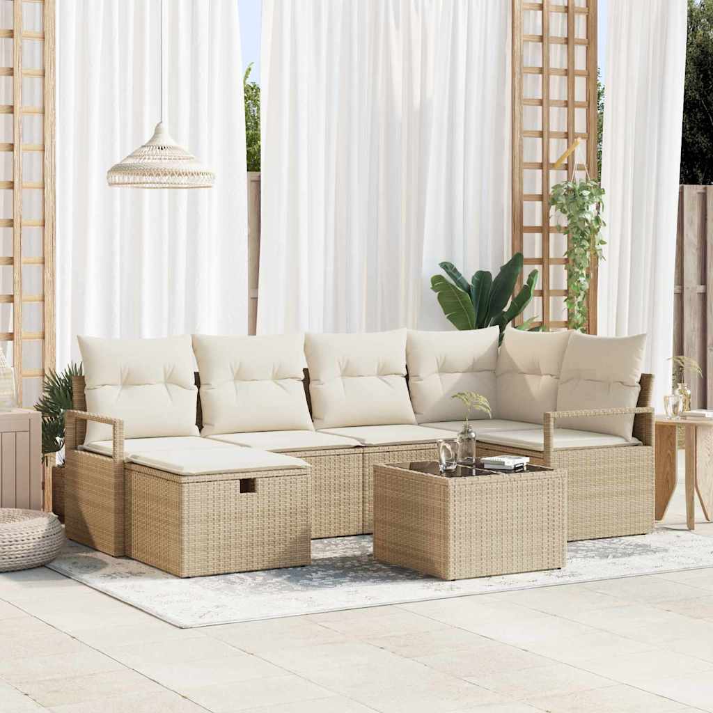 Gartensofa-set mit Kissen 6 pcs Schwarz Poly-Rattan