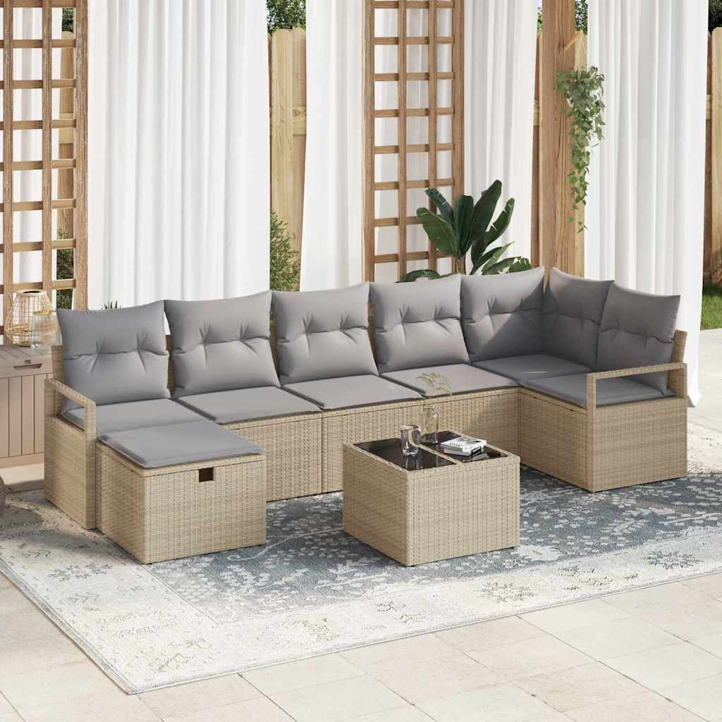 Garten-Sofa-Set mit Kissen 7 pcs Schwarz Poly Rattan