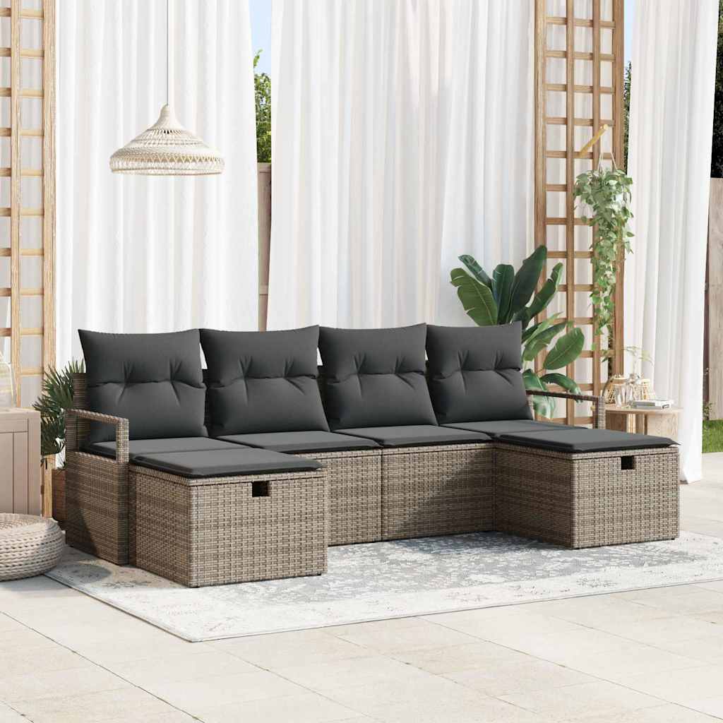 Garten-Sofa-Set mit Kissen 6 pcs Schwarz Poly Rattan