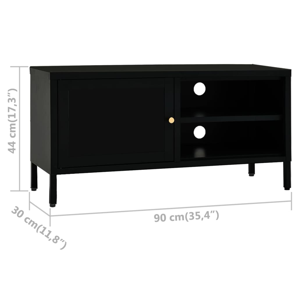 vidaXL TV-Schrank Schwarz 90x30x44 cm Stahl und Glas