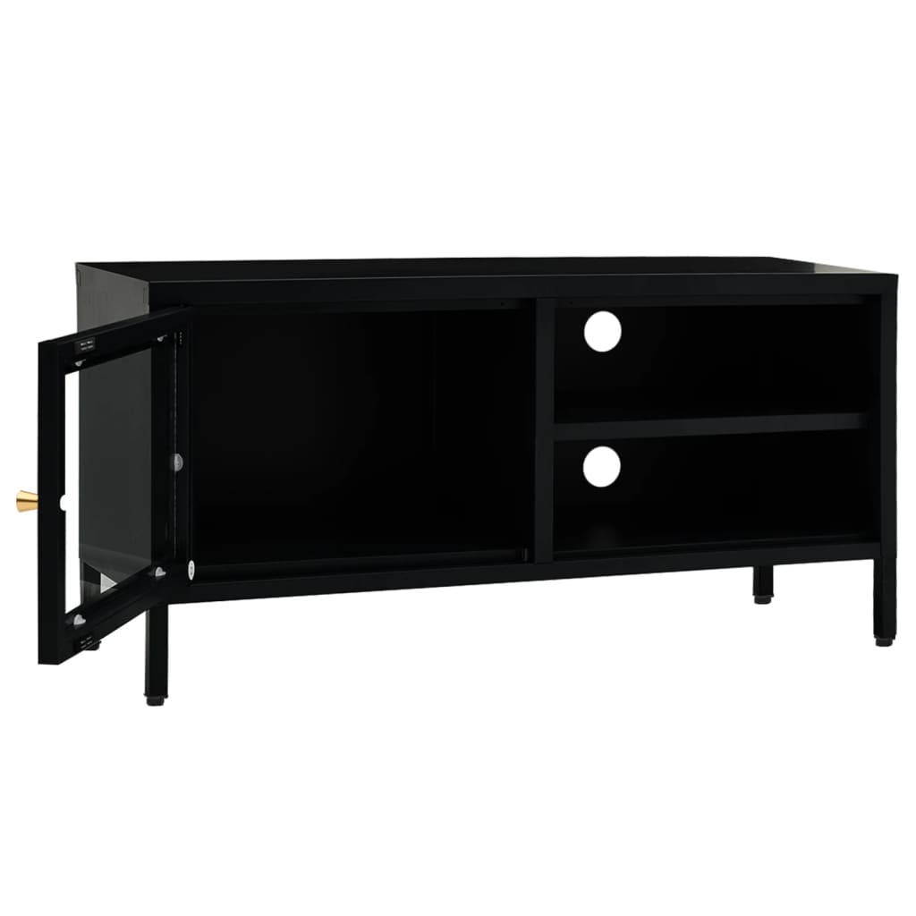 vidaXL TV-Schrank Schwarz 90x30x44 cm Stahl und Glas