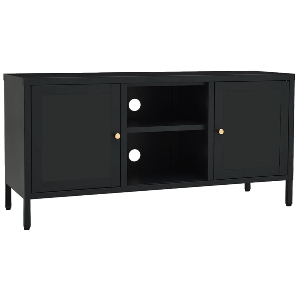 vidaXL TV-Schrank Schwarz 105x35x52 cm Stahl und Glas