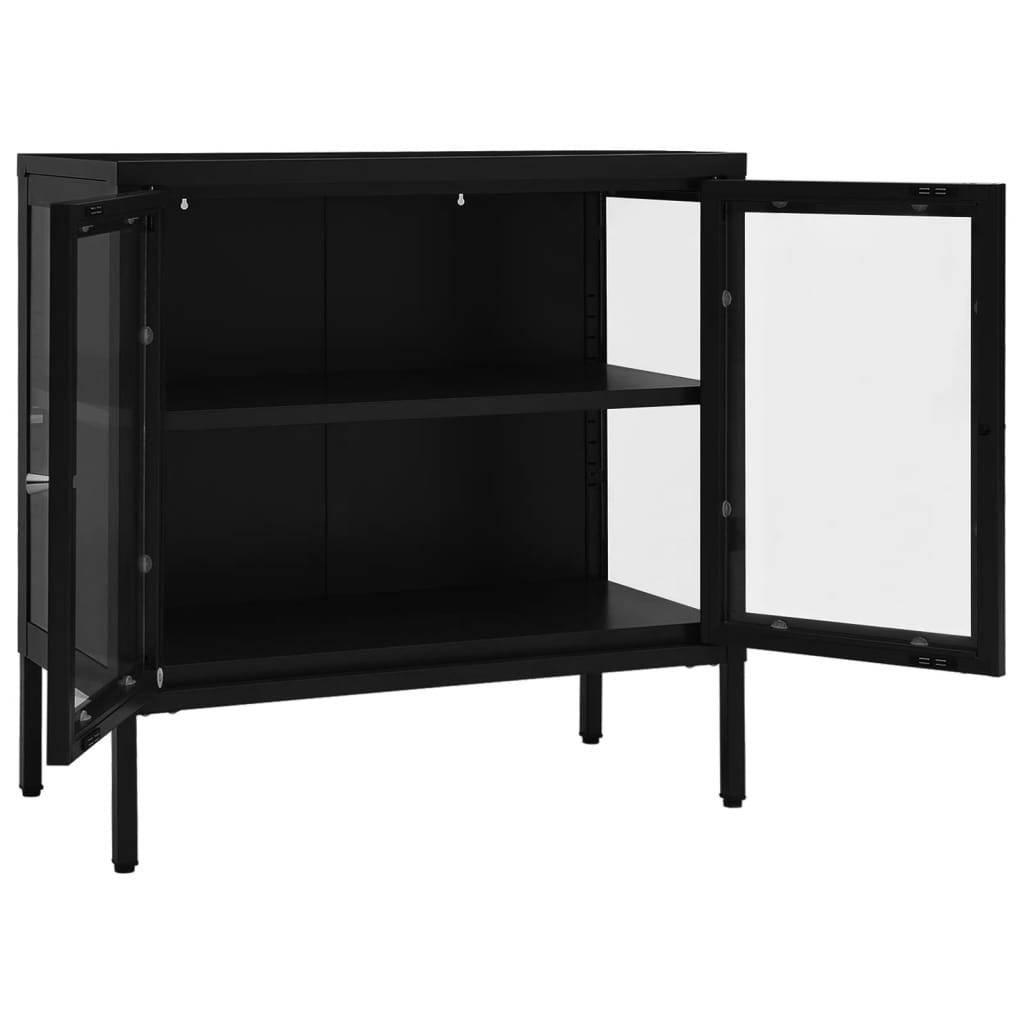 vidaXL Sideboard Schwarz 70x35x70 cm Stahl und Glas