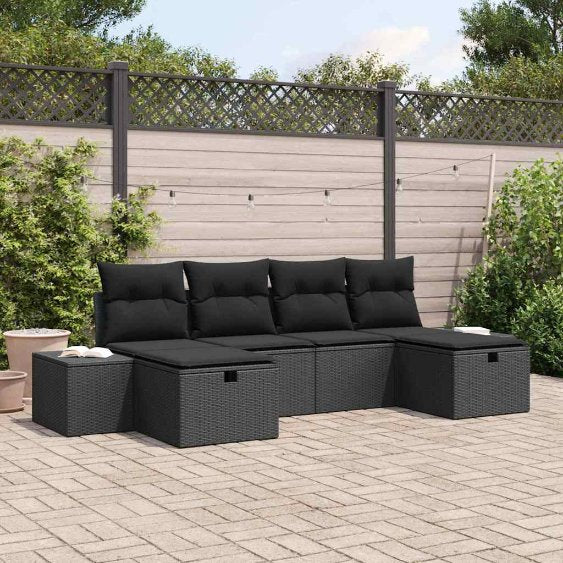 vidaXL Gartensofa-set mit Kissen mit Speicher 6 pcs Poly-Rattan