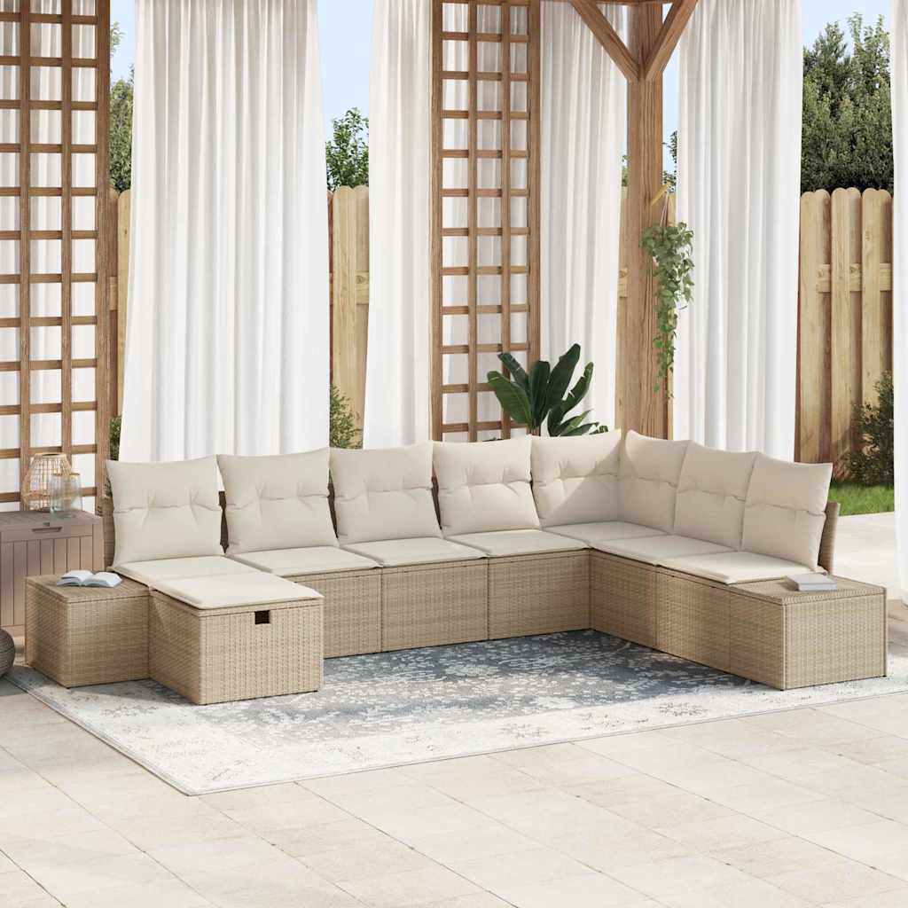 vidaXL Garten-Sofa-Set mit Kissen 8 pcs Schwarz Poly Rattan