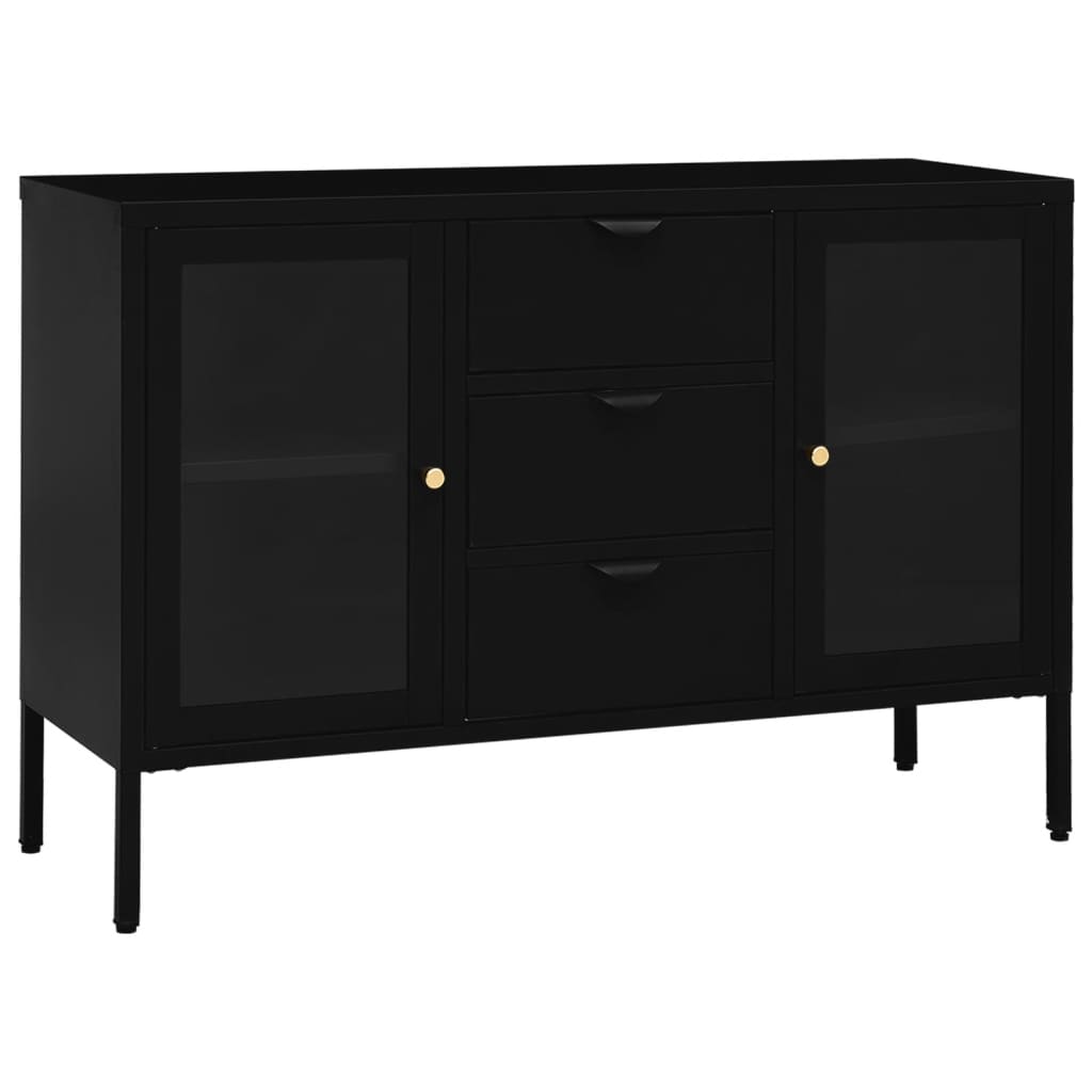 vidaXL Sideboard Schwarz 105x35x70 cm Stahl und Hartglas