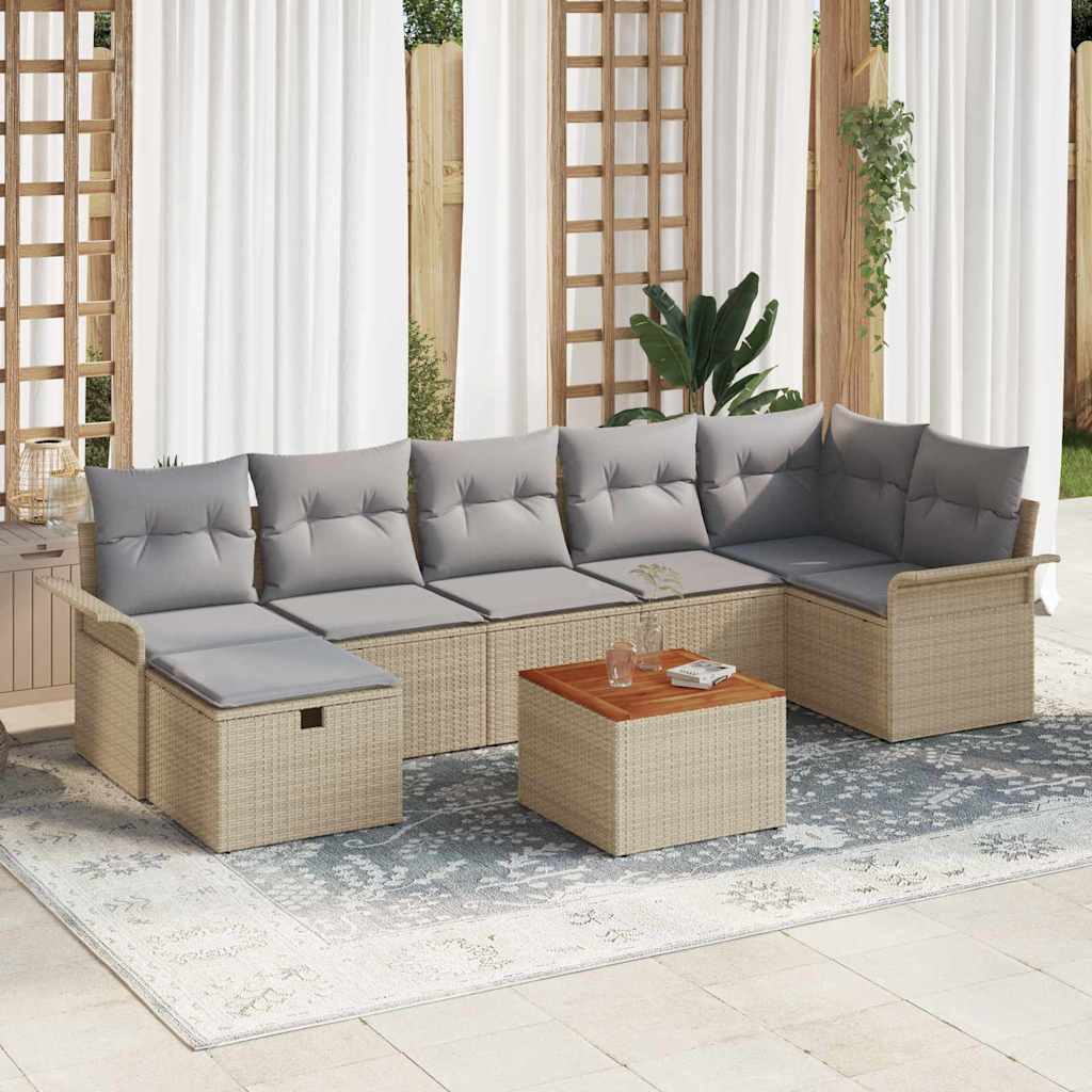 Garten-Sofa-Set mit Kissen 8 pcs Schwarz Poly Rattan