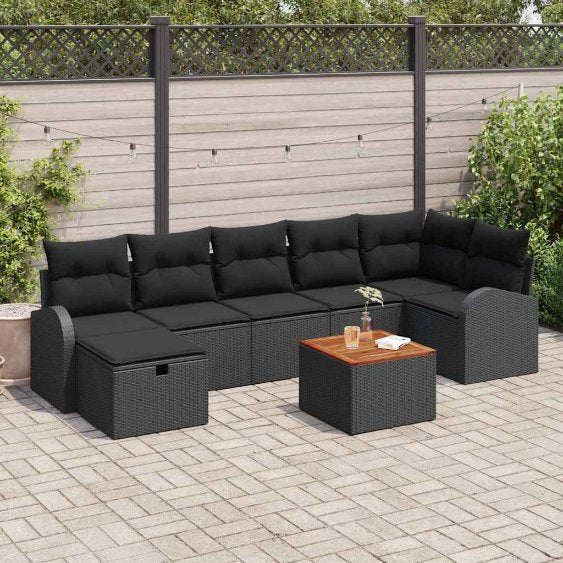 Garten-Sofa-Set mit Kissen 8 pcs Schwarz Poly Rattan