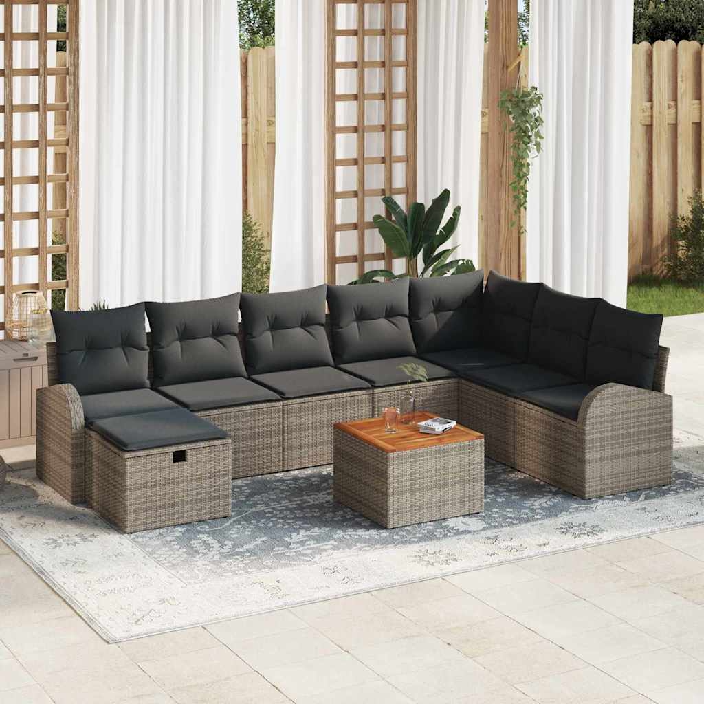 Garten-Sofa-Set mit Kissen 9 pcs Schwarz Poly Rattan