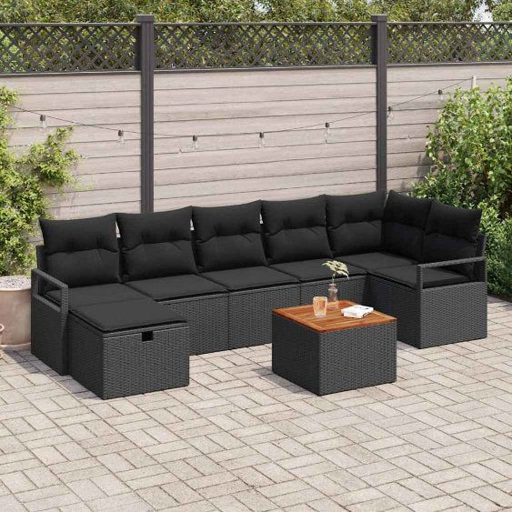 Garten-Sofa-Set mit Kissen 8 pcs Schwarz Poly Rattan