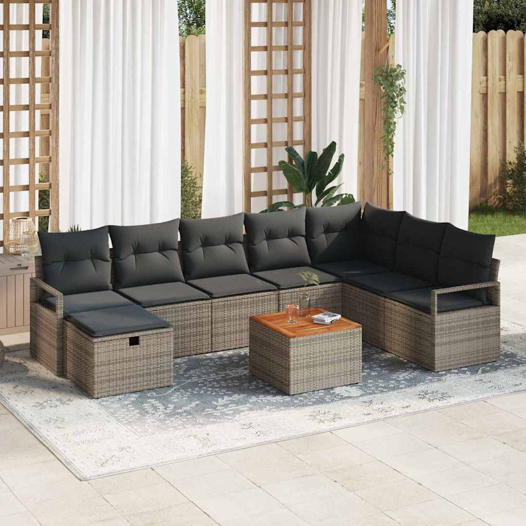 Garten-Sofa-Set mit Kissen 9 pcs Schwarz Poly Rattan