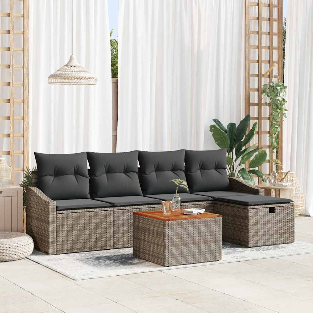 Gartensofa-set mit Kissen 6 pcs Schwarz Poly Rattan