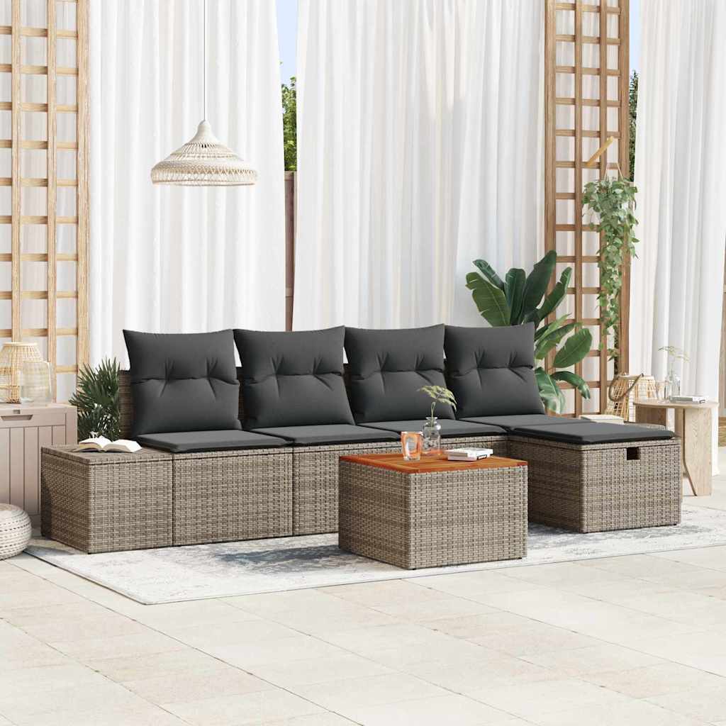 Gartensofa-set mit Kissen 6 pcs Schwarz Poly Rattan