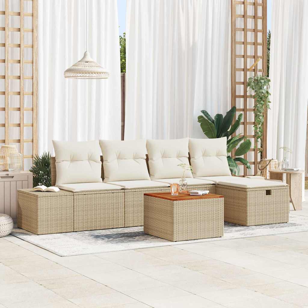 Gartensofa-set mit Kissen 6 pcs Schwarz Poly Rattan