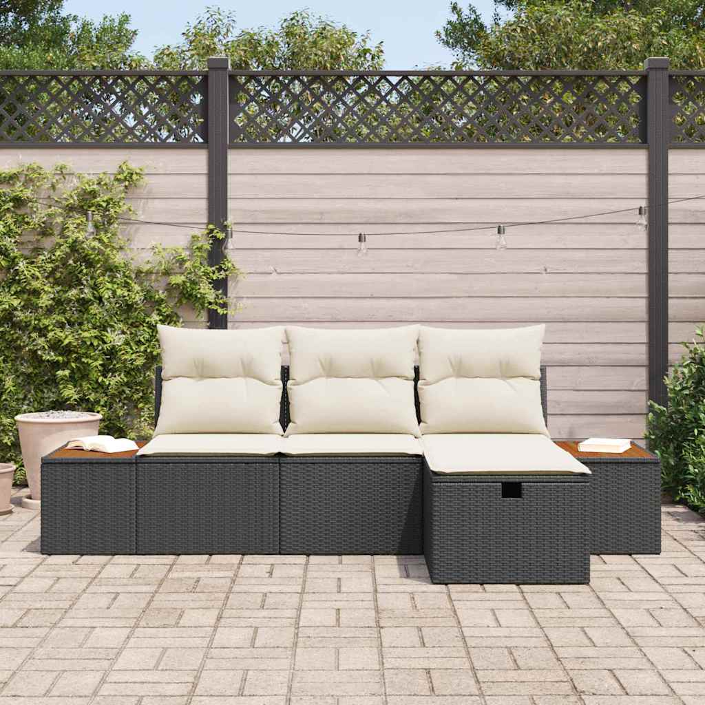 vidaXL Gartensofa-set mit Kissen 4 pcs Schwarz Poly-Rattan