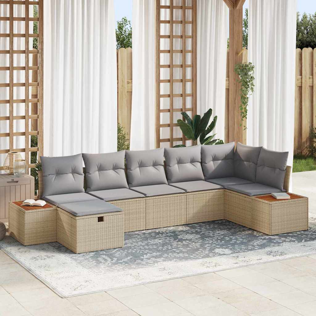 vidaXL Garten-Sofa-Set mit Kissen 7 pcs Schwarz Poly Rattan
