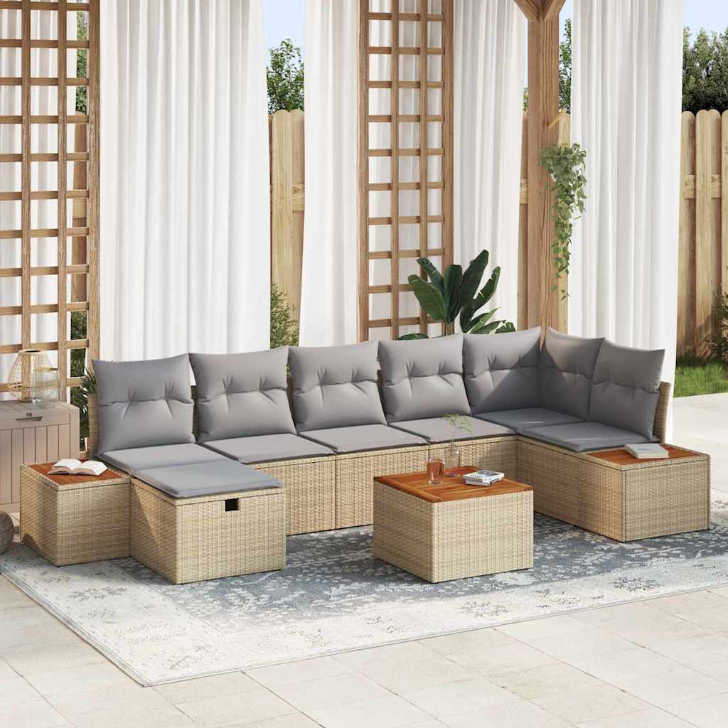 vidaXL Garten-Sofa-Set mit Kissen 7 pcs Schwarz Poly Rattan