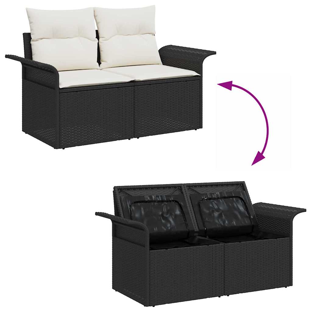 vidaXL Garten-Sofa-Set mit Kissen 9 pcs Schwarz Poly Rattan