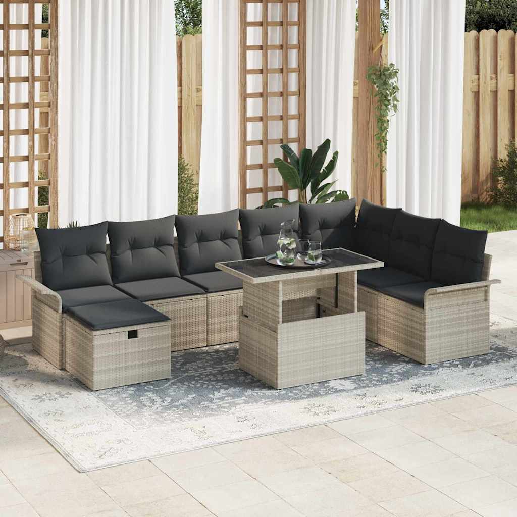 vidaXL Garten-Sofa-Set mit Kissen 9 pcs Schwarz Poly Rattan