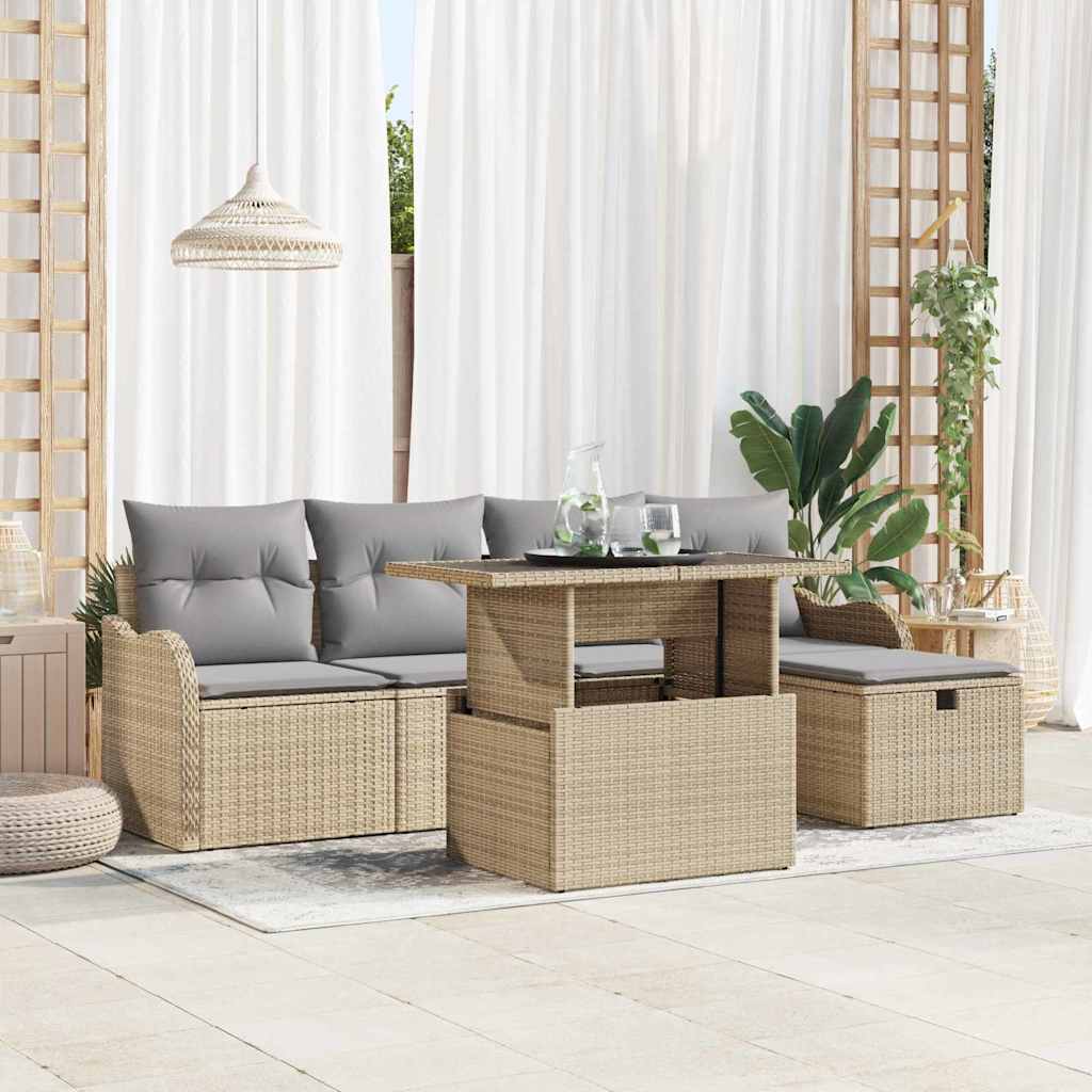 vidaXL Garten-Sofa-Set mit Kissen 6 pcs Schwarz Poly Rattan