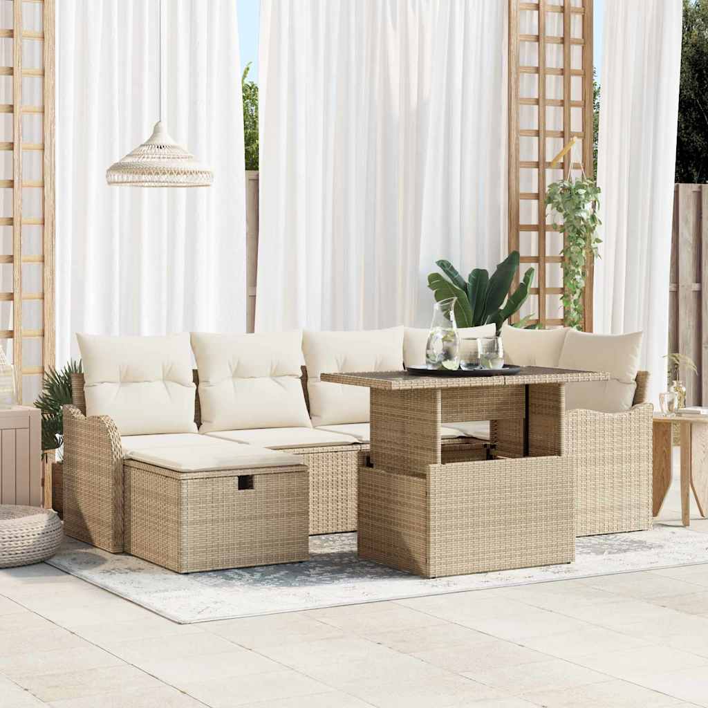 vidaXL Garten-Sofa-Set mit Kissen 7 pcs Schwarz Poly Rattan