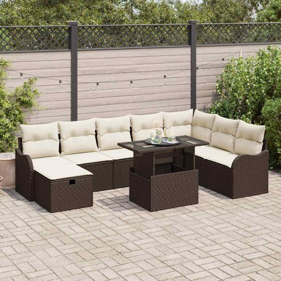 vidaXL Garten-Sofa-Set mit Kissen 9 pcs Schwarz Poly Rattan