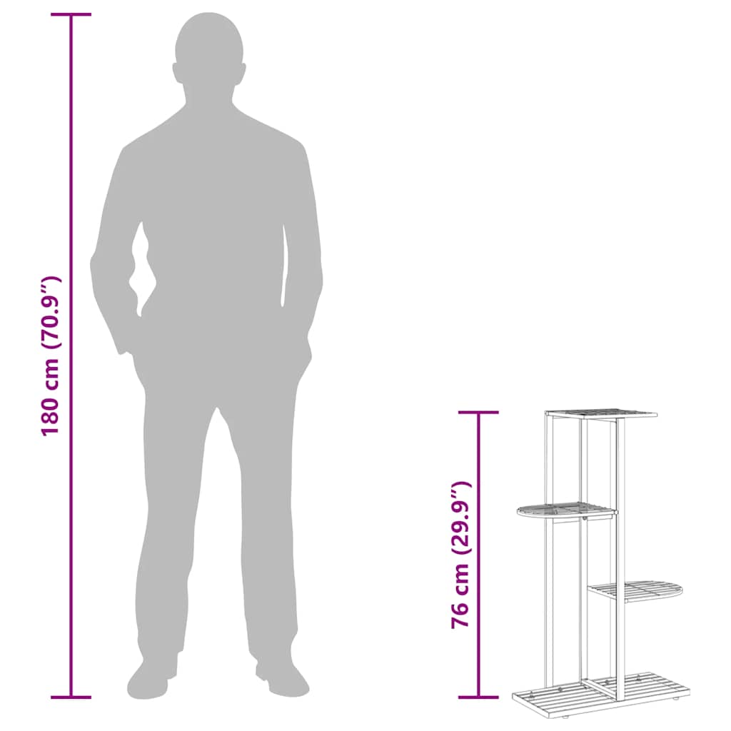 vidaXL Blumenständer 4-Etagen 43x22x76 cm Schwarz Metall