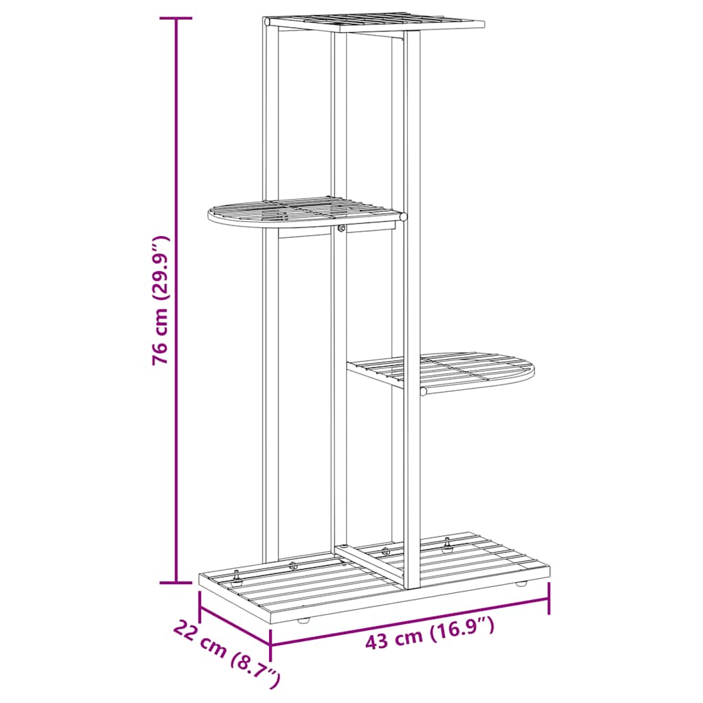 vidaXL Blumenständer 4-Etagen 43x22x76 cm Schwarz Metall