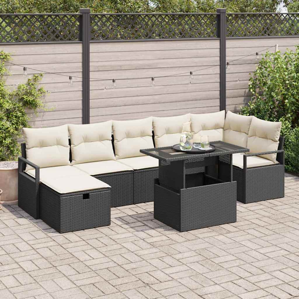 vidaXL Garten-Sofa-Set mit Kissen 8 pcs Schwarz Poly Rattan