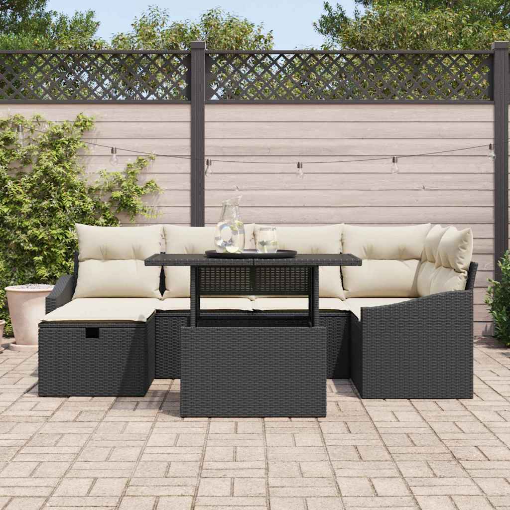 vidaXL Gartensofa-set mit Kissen 7 pcs Schwarz Poly-Rattan