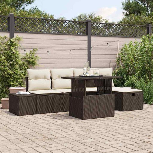 Garten-Sofa-Set 6 pcs Schwarz Poly-Rattan