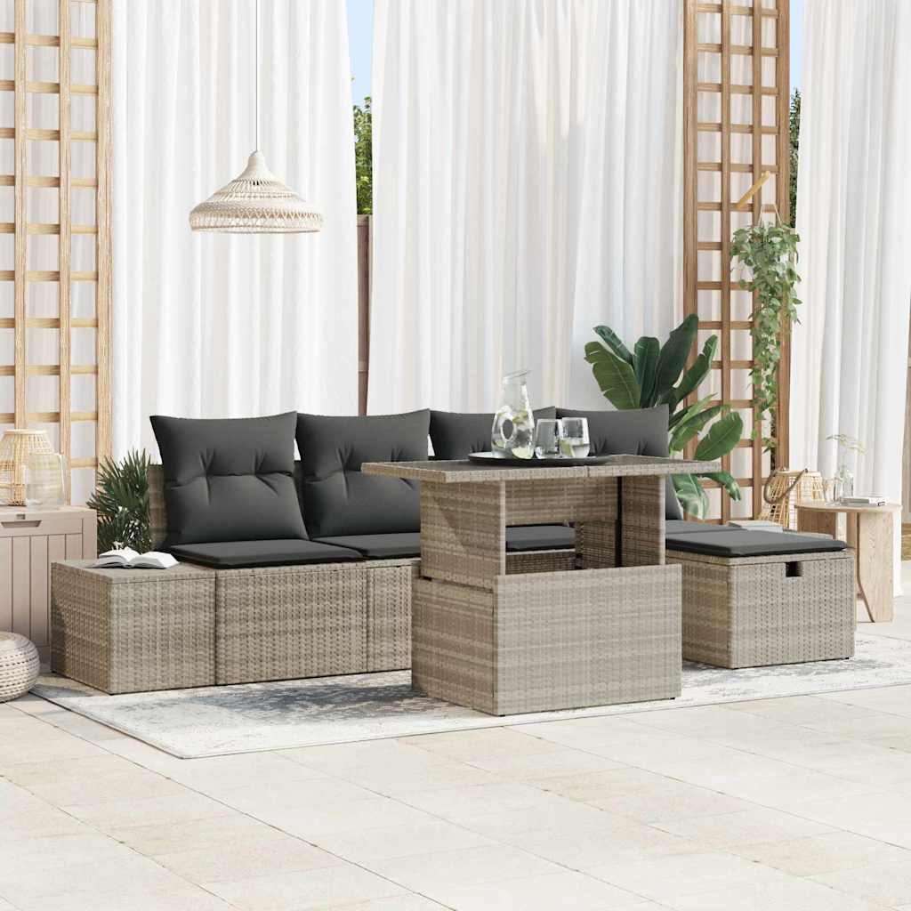 Garten-Sofa-Set 6 pcs Schwarz Poly-Rattan