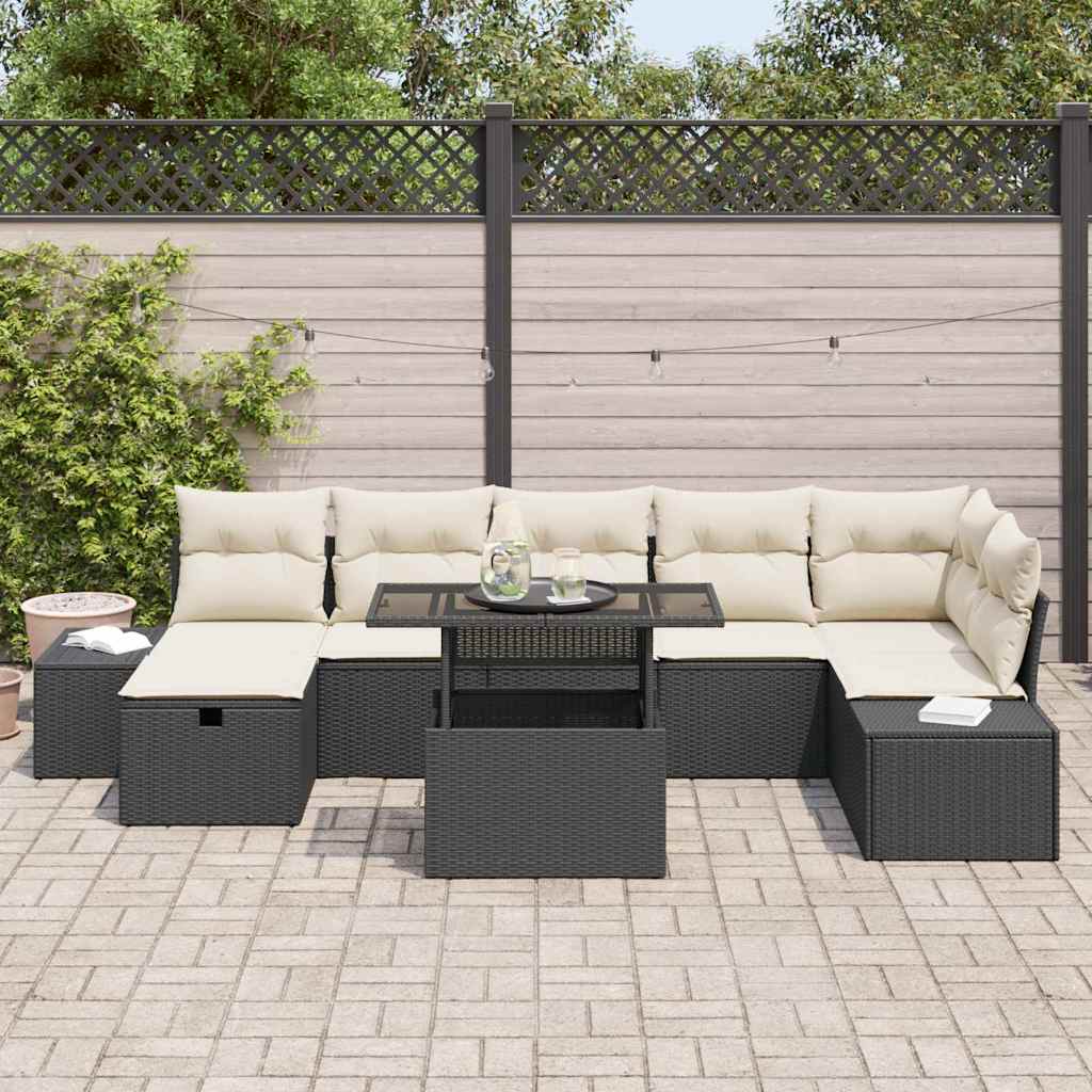 Garten-Sofa-Set 8 pcs Schwarz Poly-Rattan