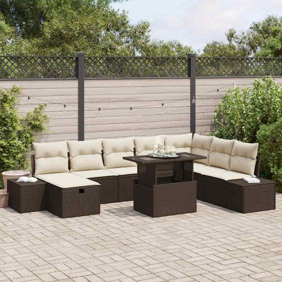 Garten-Sofa-Set 9 pcs Schwarz Poly-Rattan