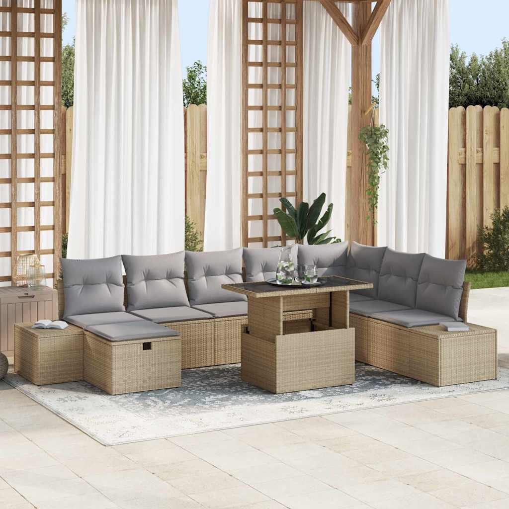 Garten-Sofa-Set 9 pcs Schwarz Poly-Rattan