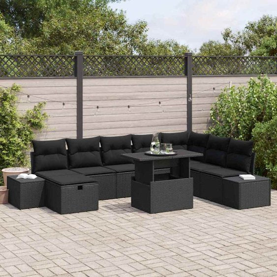 Garten-Sofa-Set 9 pcs Schwarz Poly-Rattan