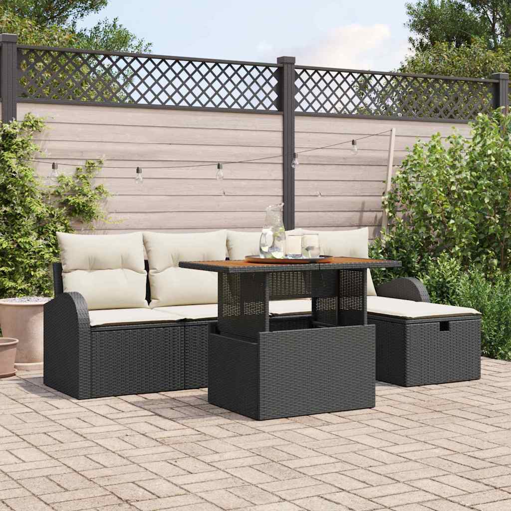 vidaXL Garten-Sofa-Set 6 pcs Schwarz Poly-Rattan