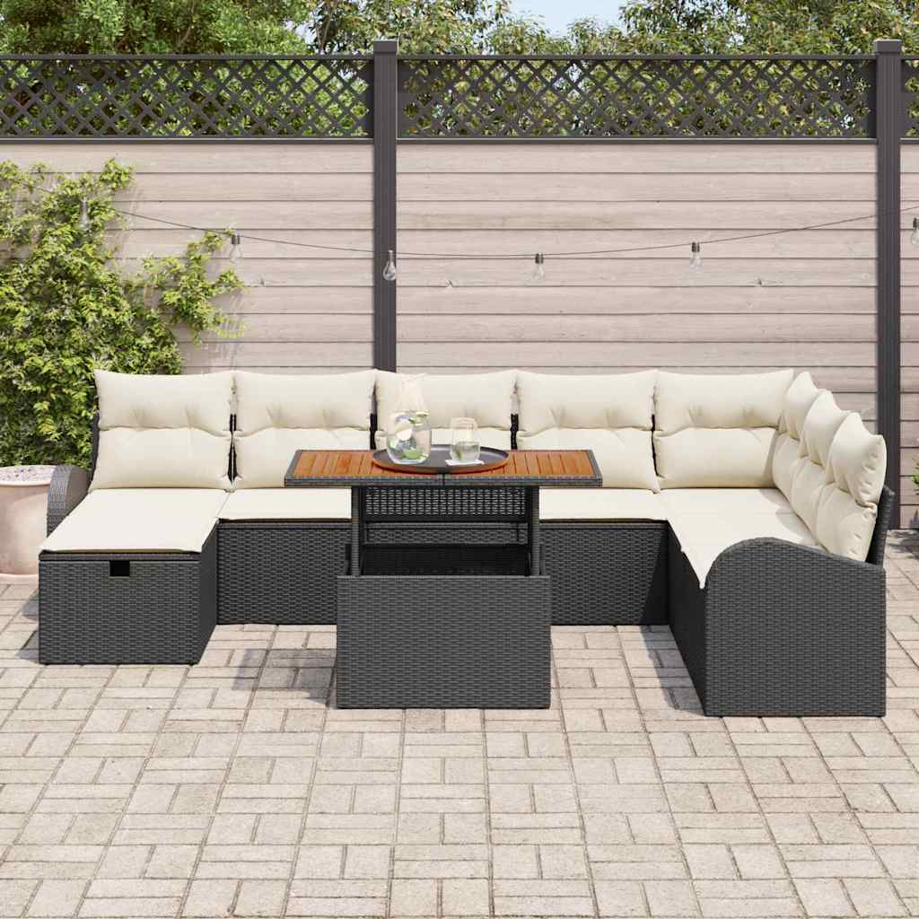 Garten-Sofa-Set 9 pcs Schwarz Poly-Rattan