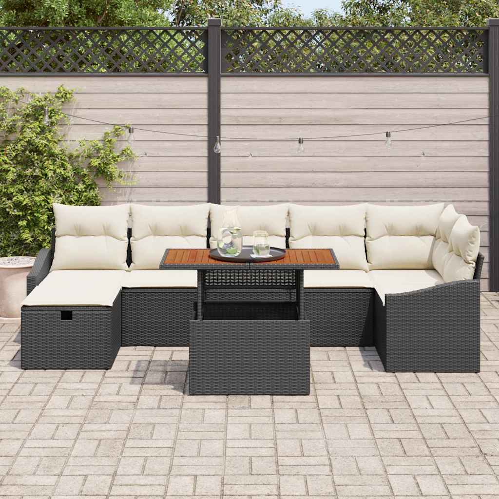 Garten-Sofa-Set 8 pcs Schwarz Poly-Rattan