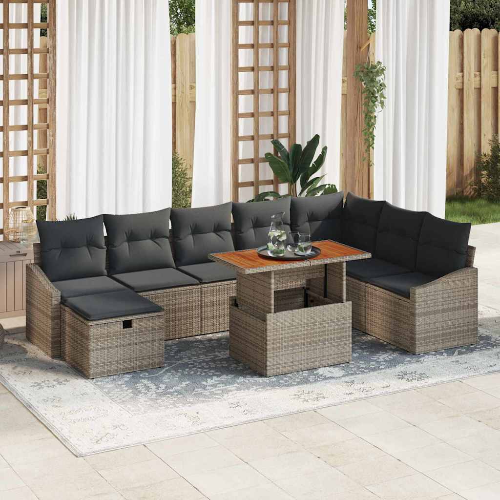 Garten-Sofa-Set 9 pcs Schwarz Poly-Rattan