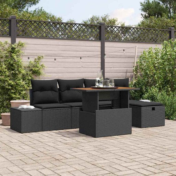 Garten-Sofa-Set 6 pcs Schwarz Poly-Rattan