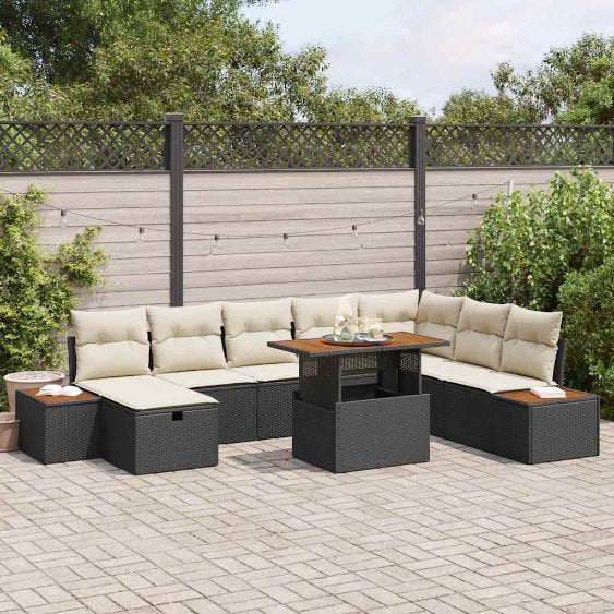 Garten-Sofa-Set 9 pcs Schwarz Poly-Rattan