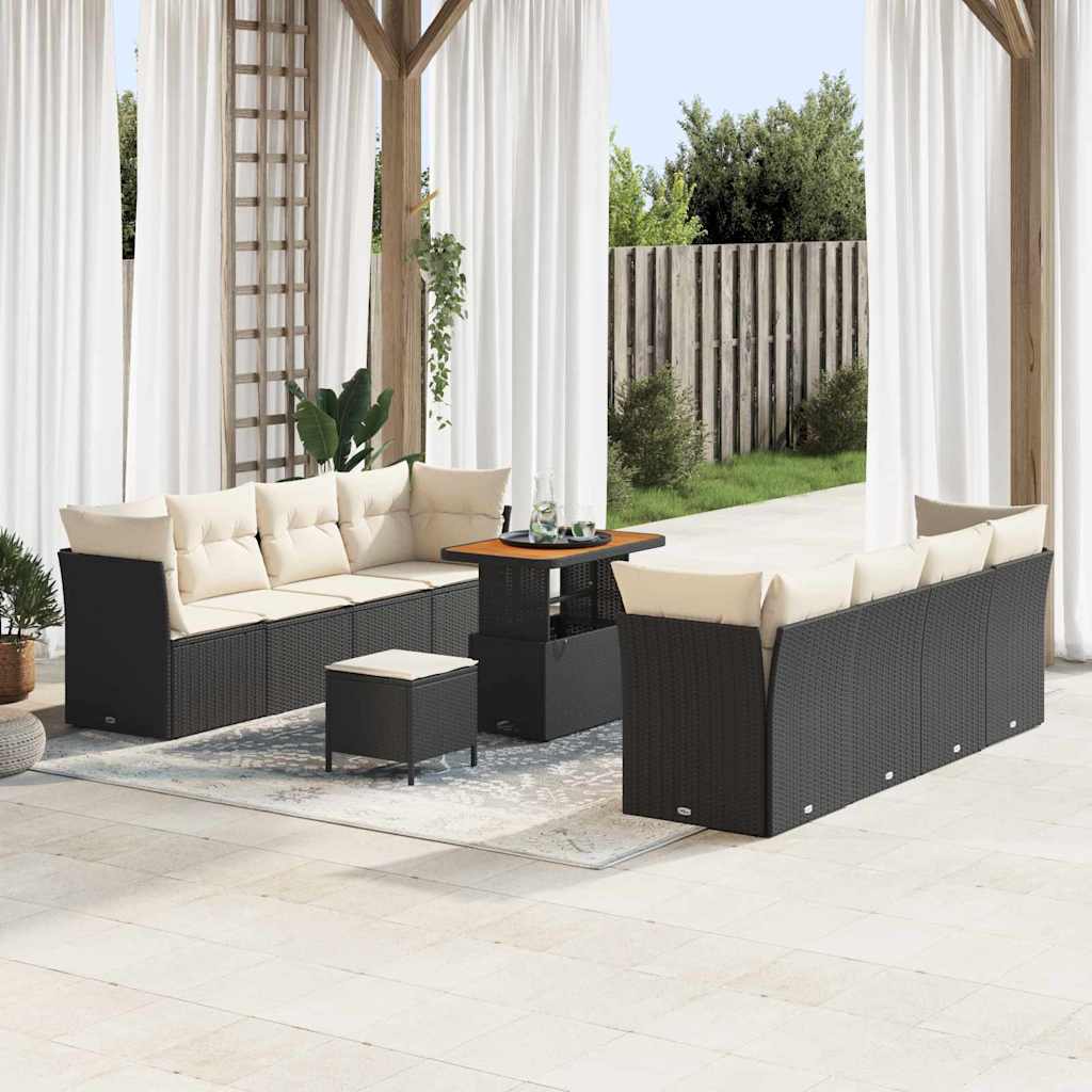 Gartensofa-set 11 pcs Schwarz Poly-Rattan