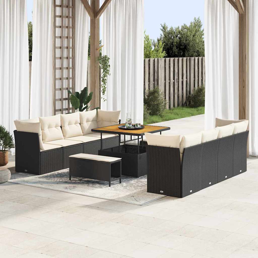 Gartensofa-set 11 pcs Schwarz Poly-Rattan