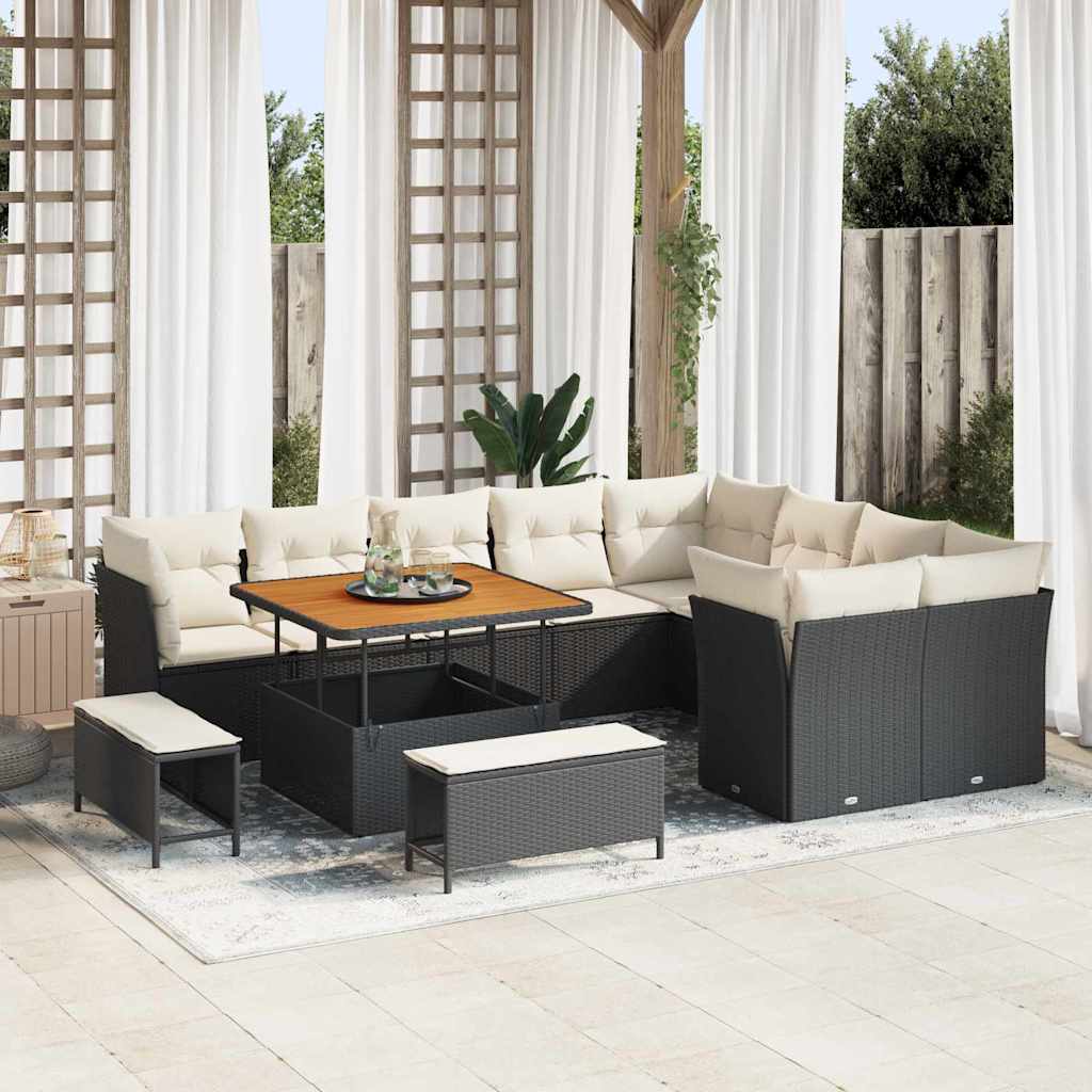 Garten-Sofa-Set 12 pcs Schwarz Poly-Rattan