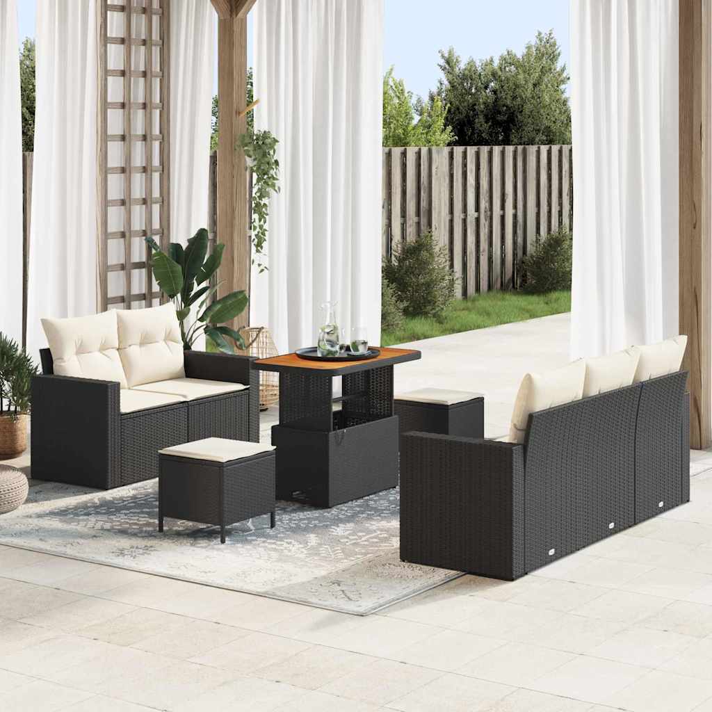 vidaXL Gartensofa-set mit Kissen 8 pcs Schwarz Poly-Rattan