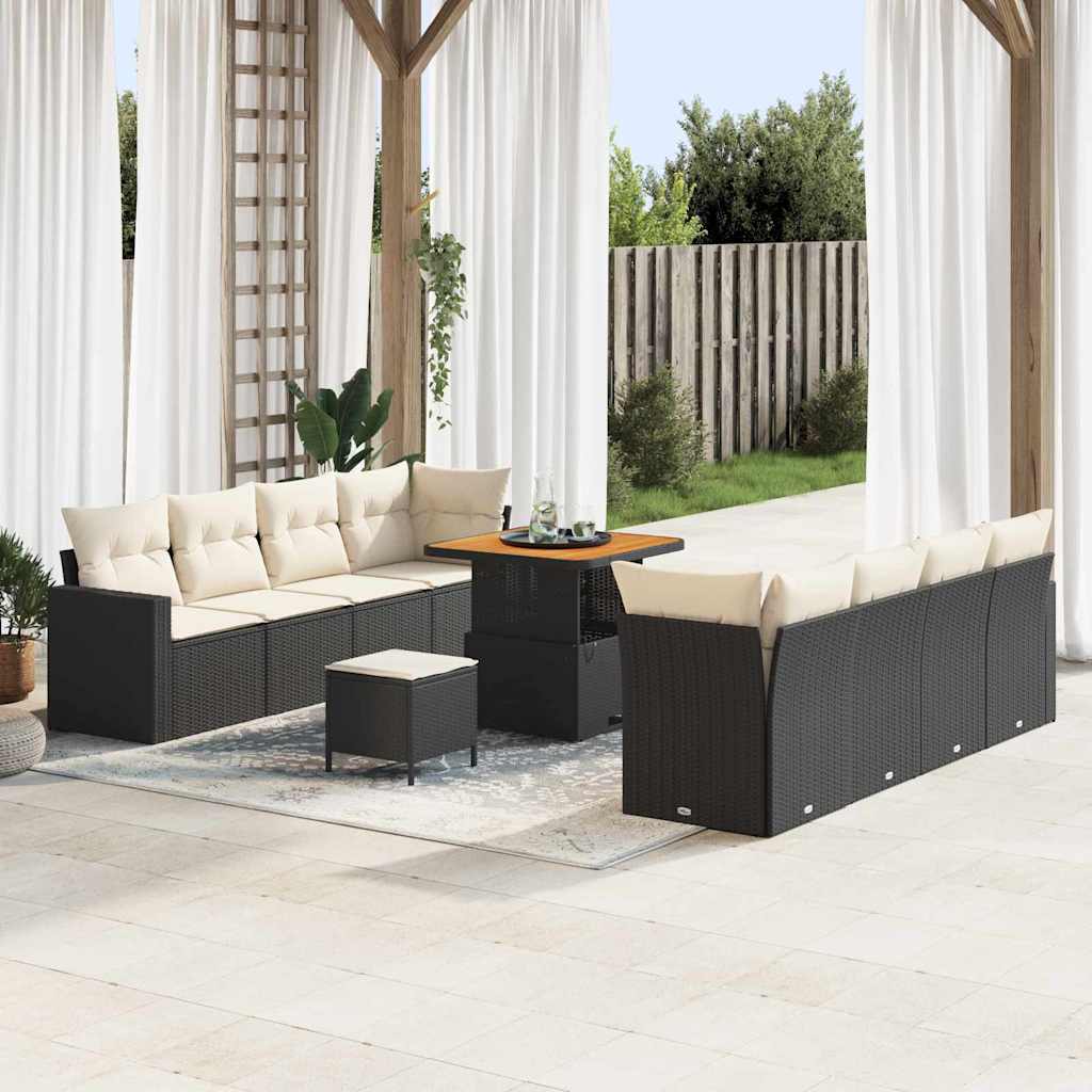 Gartensofa-set 11 pcs Schwarz Poly-Rattan