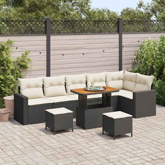 Gartensofa-set 9 pcs Schwarz Poly-Rattan