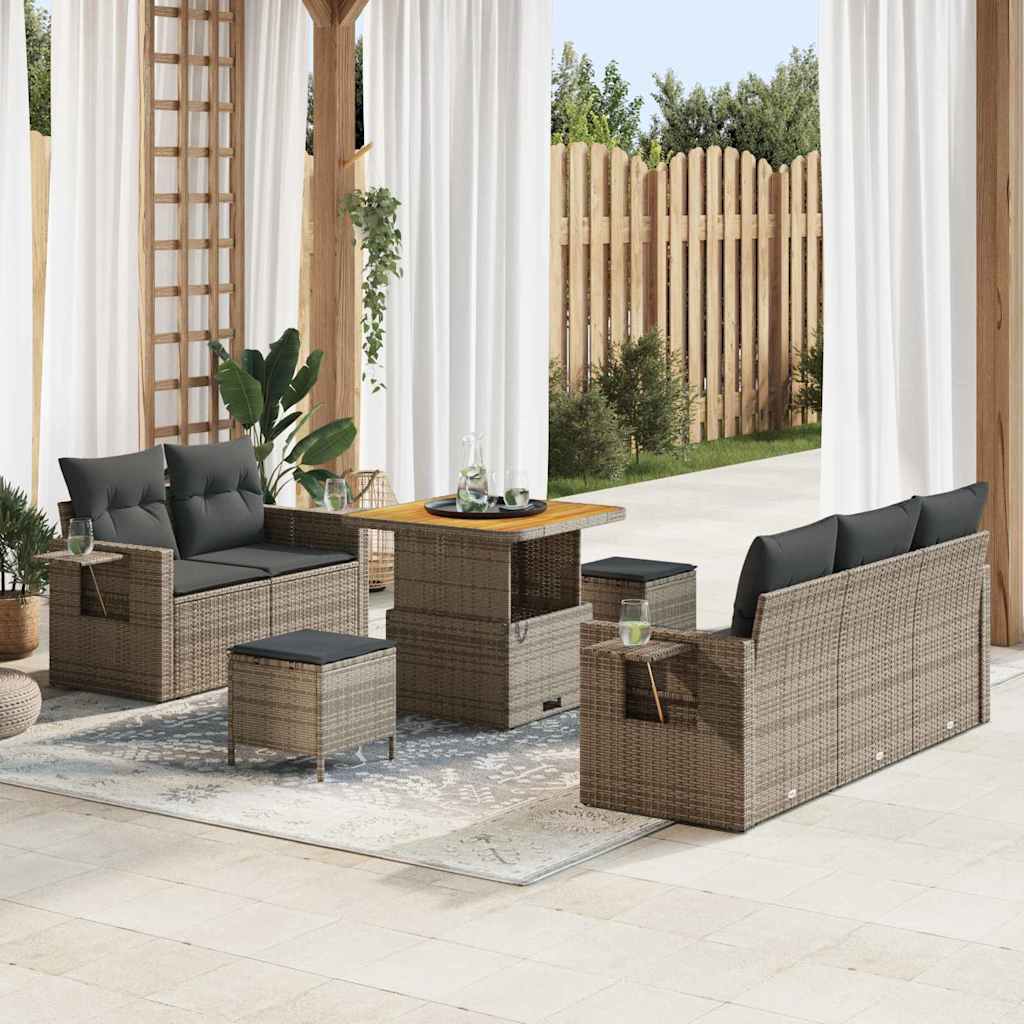 vidaXL Gartensofa-set mit Kissen 8 pcs Schwarz Poly-Rattan